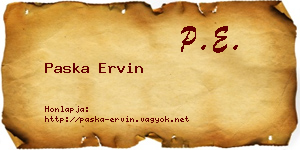 Paska Ervin névjegykártya